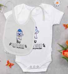 BK Kids Işıltılı Hayatı Ben Seçmedim Tasarımlı Bebek Body Zıbın ve Mama Önlüğü Hediye Seti - Model 1