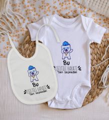 BK Kids Işıltılı Hayatı Ben Seçmedim Tasarımlı Bebek Body Zıbın ve Mama Önlüğü Hediye Seti - Model 1