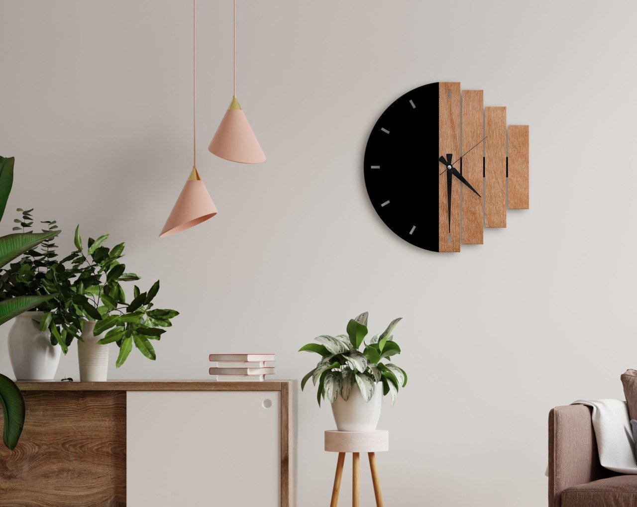 BK Home Dekoratif 45cm Ahşap Duvar Saati-80