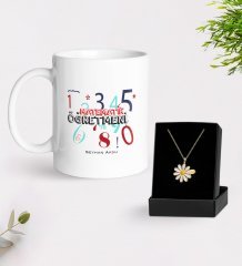 Kişiye Özel Matematik Öğretmeni Beyaz Kupa ve Papatya Kolye Hediye Seti-4