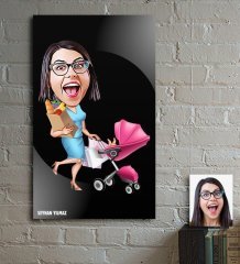Kişiye Özel Ev Hanımı Karikatür Ahşap Tablo - 1