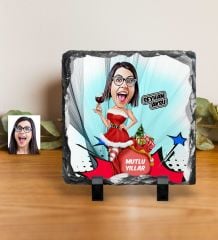 Kişiye Özel Bayan Yeni Yıl Karikatürlü Dekoratif Doğal Taş - 2