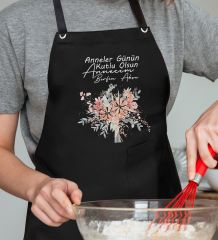 BK Gift Kişiye Özel İsimli Anneler Günü Tasarımlı Profesyonel Siyah Mutfak Önlüğü, Aşçı Önlüğü, Şef Önlüğü, Anneye Hediye-9