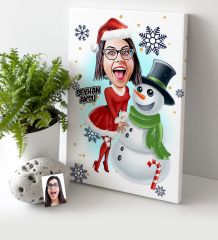 Kişiye Özel Yılbaşı Temalı Bayan Karikatürlü Kanvas Tablo (30 x 50 cm.) - 3