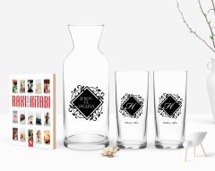 Kişiye Özel Renkli Baskılı Baş Harf İsim Tasarımlı Tasarımlı İkili Rakı Bardağı Karaf ve Cep Kitabı Hediye Seti-10