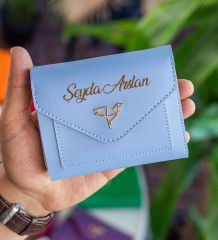 BK Gift Kişiye Özel İsimli Vegan Deri Mini Bebe Mavisi Kadın Cüzdanı, Sevgiliye Hediye, Anneye Hediye, Arkadaşa Hediye