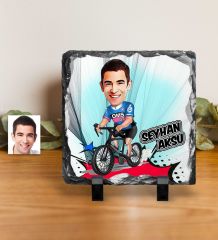 Kişiye Özel Bisiklet Sürücüsü Karikatürlü Dekoratif Doğal Taş