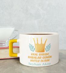 BK Gift Kişiye Özel Babalar Günü Tasarımlı Sarı Kulplu Çay & Kahve Fincanı-6, Babaya Hediye, Babalar Günü Hediyesi
