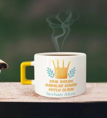 BK Gift Kişiye Özel Babalar Günü Tasarımlı Sarı Kulplu Çay & Kahve Fincanı-6, Babaya Hediye, Babalar Günü Hediyesi