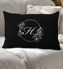 BK Gift Kişiye Özel Harfli Premium Kumaş Siyah Dikdörtgen Yastık Kılıfı-5 (SADECE YASTIK KILIFI), Ev Dekorasyonu