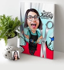Kişiye Özel Bayan Kuaför Karikatür Kanvas Tablo (30 x 50 cm.) 1