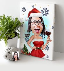 Kişiye Özel Yılbaşı Temalı Bayan Karikatürlü Kanvas Tablo (30 x 50 cm.) - 2