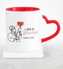 Kişiye Özel Mesleki Doktor Kırmızı Kalpli Kupa Bardak - 2