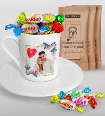Kişiye Özel İsimli Fotoğraflı Türk Kahvesi Fincanı Mehmet Efendi Kahve ve Haribo Şeker Hediye Seti-30