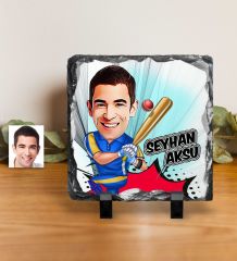 Kişiye Özel Baseball Oyuncusu Karikatürlü Dekoratif Doğal Taş