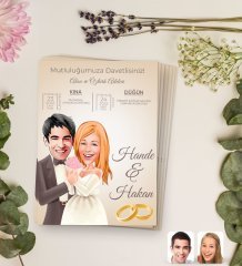 Kişiye Özel Karikatürlü Düğün Davetiyesi Model 61 (100Adet)