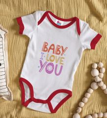 BK Kids Baby I Love You Tasarımlı Kırmızı Bebek Body Zıbın-1