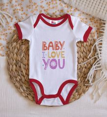 BK Kids Baby I Love You Tasarımlı Kırmızı Bebek Body Zıbın-1