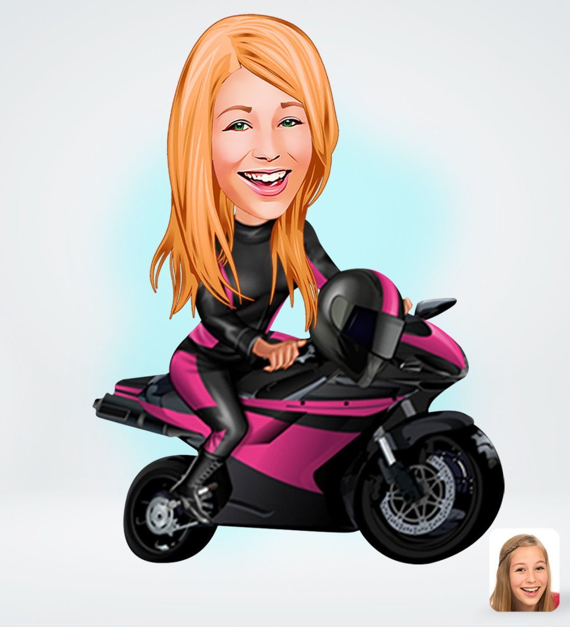 Kişiye Özel Kadın Motorcu Tasarımlı Dijital Karikatür-1