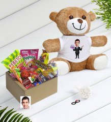Kişiye Özel Bay Doğum Günü Karikatürlü Nostaljik Lezzetler Peluş Ayıcık Hediye Seti-2