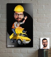 Kişiye Özel Bay Yol Mühendisi Karikatür Ahşap Tablo - 1