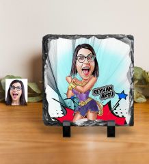 Kişiye Özel Wonder Woman Karikatürlü Dekoratif Doğal Taş