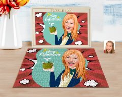Kişiye Özel Kadın Sınıf Öğretmeni Karikatürlü 1000 Parça Profesyonel Puzzle-1