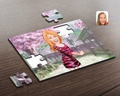 Kişiye Özel Şarkı Söyleyen Kız Karikatürlü Ahşap Puzzle-2