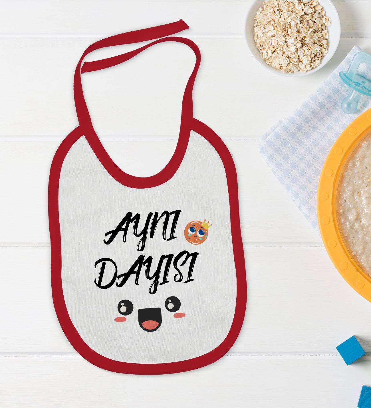 BK Kids Aynı Dayısı Tasarımlı Kırmızı Bebek Mama Önlüğü-1