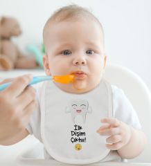 BK Kids İlk Dişim Çıktı Tasarımlı Bebek Body Zıbın ve Mama Önlüğü Hediye Seti - Model 1