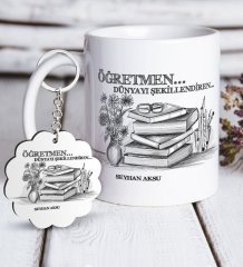 Kişiye Özel Öğretmen Beyaz Kupa ve Anahtarlık Hediye Seti-1