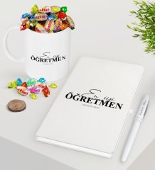Kişiye Özel En İyi Öğretmen Beyaz Defter Kalem Şekerli Kupa Seti-16