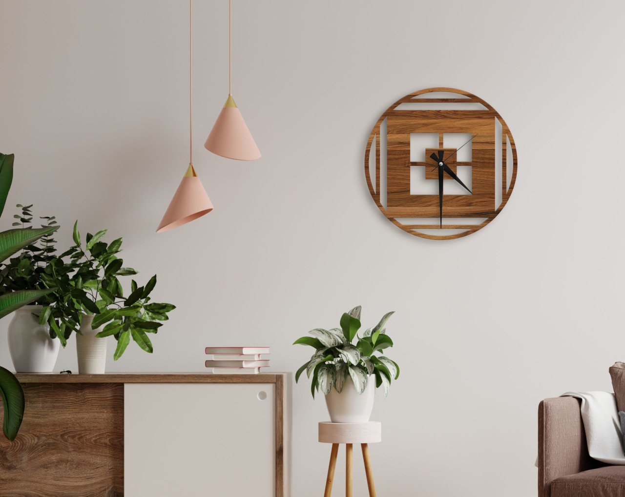 BK Home Dekoratif 45cm Ahşap Duvar Saati-76