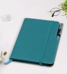 Kişiye Özel İsimli Turkuaz Termo Deri Defter Kalem Seti-5