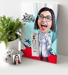 Kişiye Özel Bayan Göz Doktoru Karikatür Kanvas Tablo (30 x 50 cm.) 1