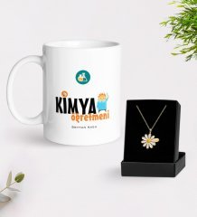 Kişiye Özel Kimya Öğretmeni Beyaz Kupa ve Papatya Kolye Hediye Seti-1