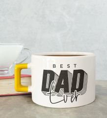BK Gift Kişiye Özel Babalar Günü Tasarımlı Sarı Kulplu Çay & Kahve Fincanı-3, Babaya Hediye, Babalar Günü Hediyesi