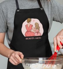 BK Gift Kişiye Özel İsimli Anneler Günü Tasarımlı Profesyonel Siyah Mutfak Önlüğü, Aşçı Önlüğü, Şef Önlüğü, Anneye Hediye-5