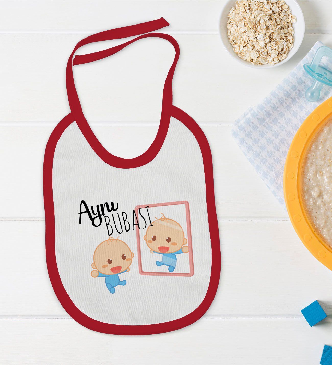 BK Kids Aynı Bubası Tasarımlı Kırmızı Bebek Mama Önlüğü-1
