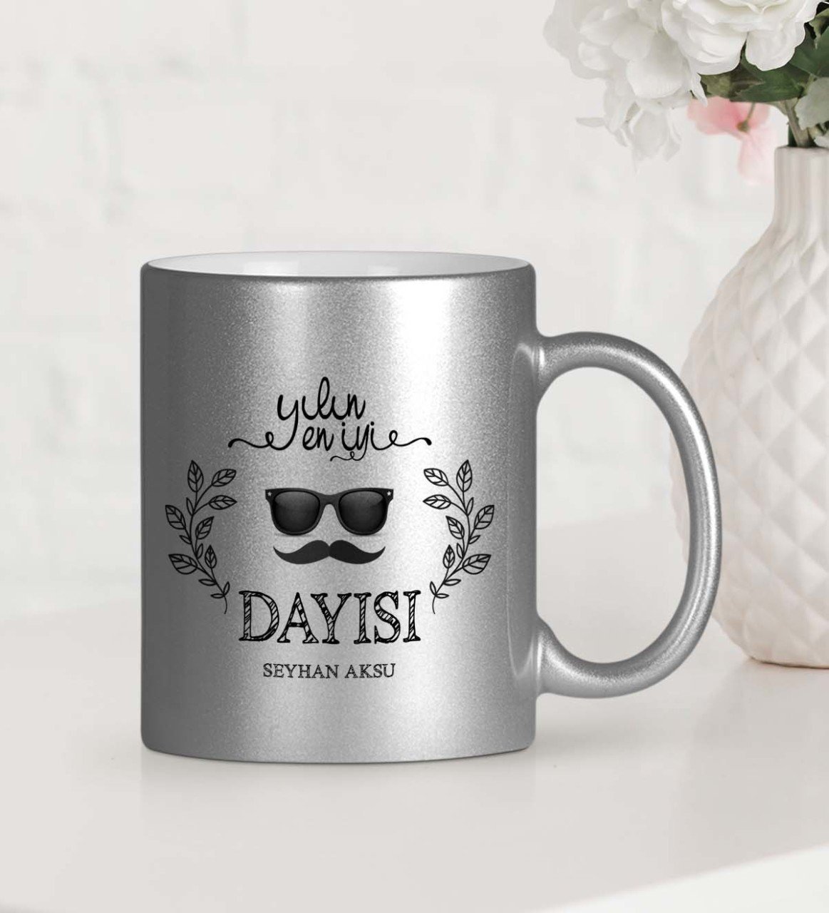 Kişiye Özel Yılın En İyi Dayısı Gümüş Yaldızlı Kupa Bardak