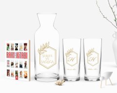 Kişiye Özel Renkli Baskılı Baş Harf İsim Tasarımlı Tasarımlı İkili Rakı Bardağı Karaf ve Cep Kitabı Hediye Seti-6