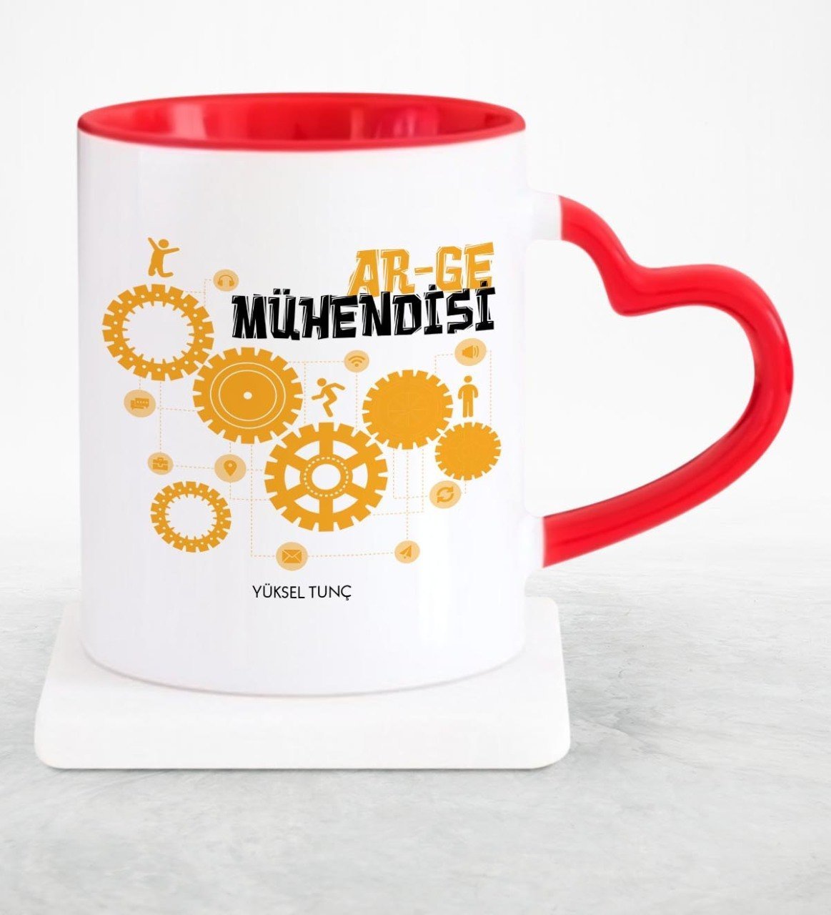 Kişiye Özel Mesleki Ar-Ge Mühendisi Kırmızı Kalpli Kupa Bardak - 2