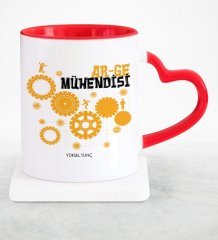 Kişiye Özel Mesleki Ar-Ge Mühendisi Kırmızı Kalpli Kupa Bardak - 2
