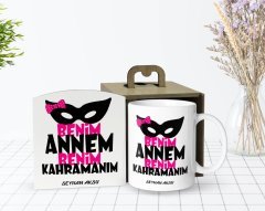 Kişiye Özel Ahşap Kutuda Anneler Günü Temalı Benim Annem Bir Kahraman Tasarımlı Beyaz Kupa Bardak-2