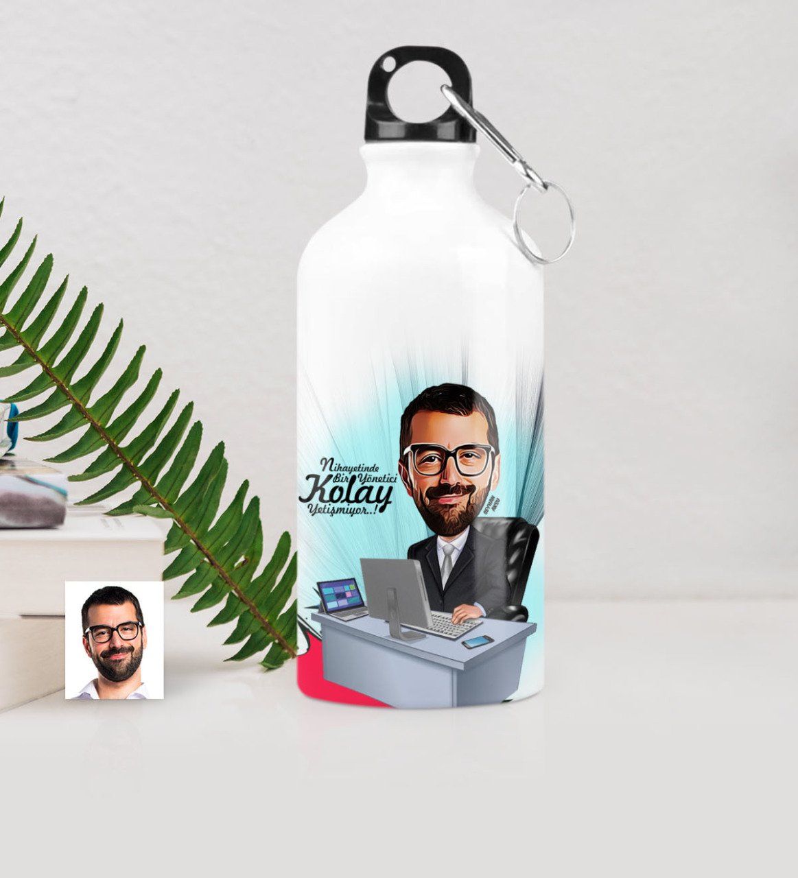 Kişiye Özel Bay Genel Müdür Karikatürlü Metal Suluk (500 ml.) 1