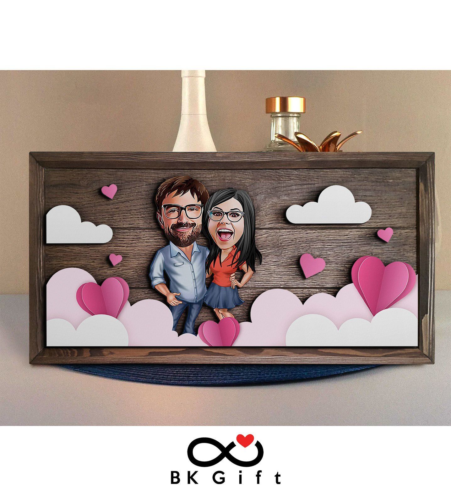 BK Gift Özel Yapım Kabartma Figür Temalı Karikatür Çiftler Meşe Ağacı Ahşap Tablo, Sevgililer Günü Hediyesi, Yıl Dönümü Hediyesi, Ev Hediyesi-10