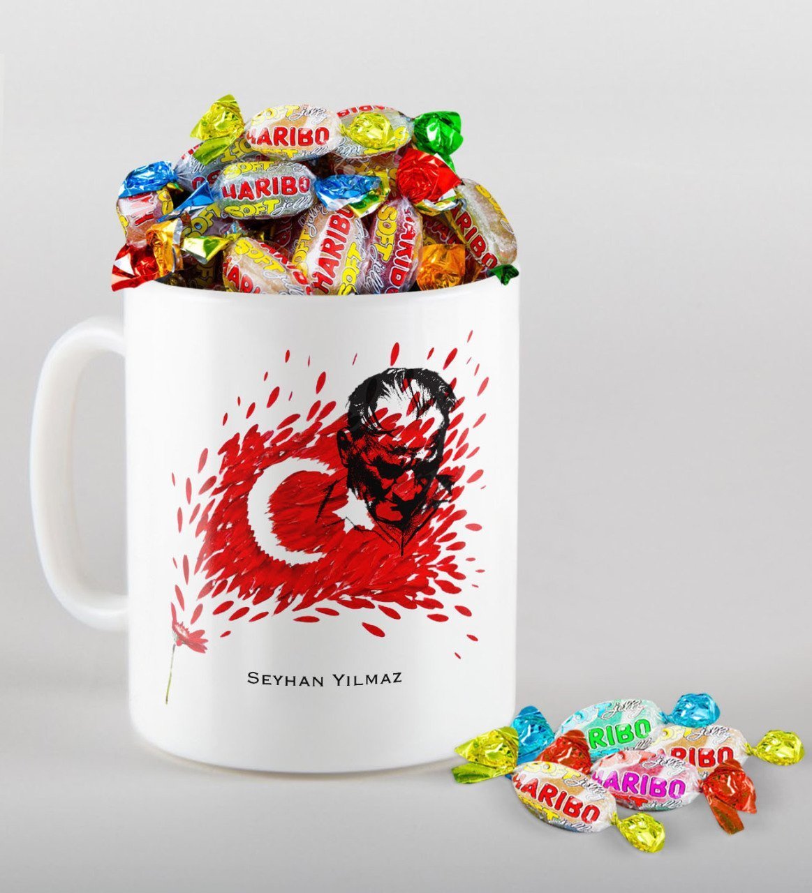 Kişiye Özel Atatürk Temalı Kupa ve Haribo Şeker Hediye Seti-3