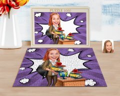 Kişiye Özel Kadın Öğretmen Karikatürlü 1000 Parça Profesyonel Puzzle-4