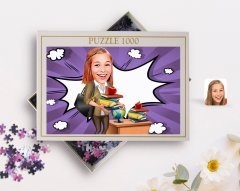 Kişiye Özel Kadın Öğretmen Karikatürlü 1000 Parça Profesyonel Puzzle-4