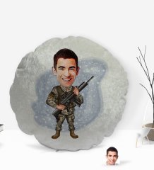 Kişiye Özel Uzman Jandarma Karikatürlü Yuvarlak Dekoratif Kırlent Yastık-1